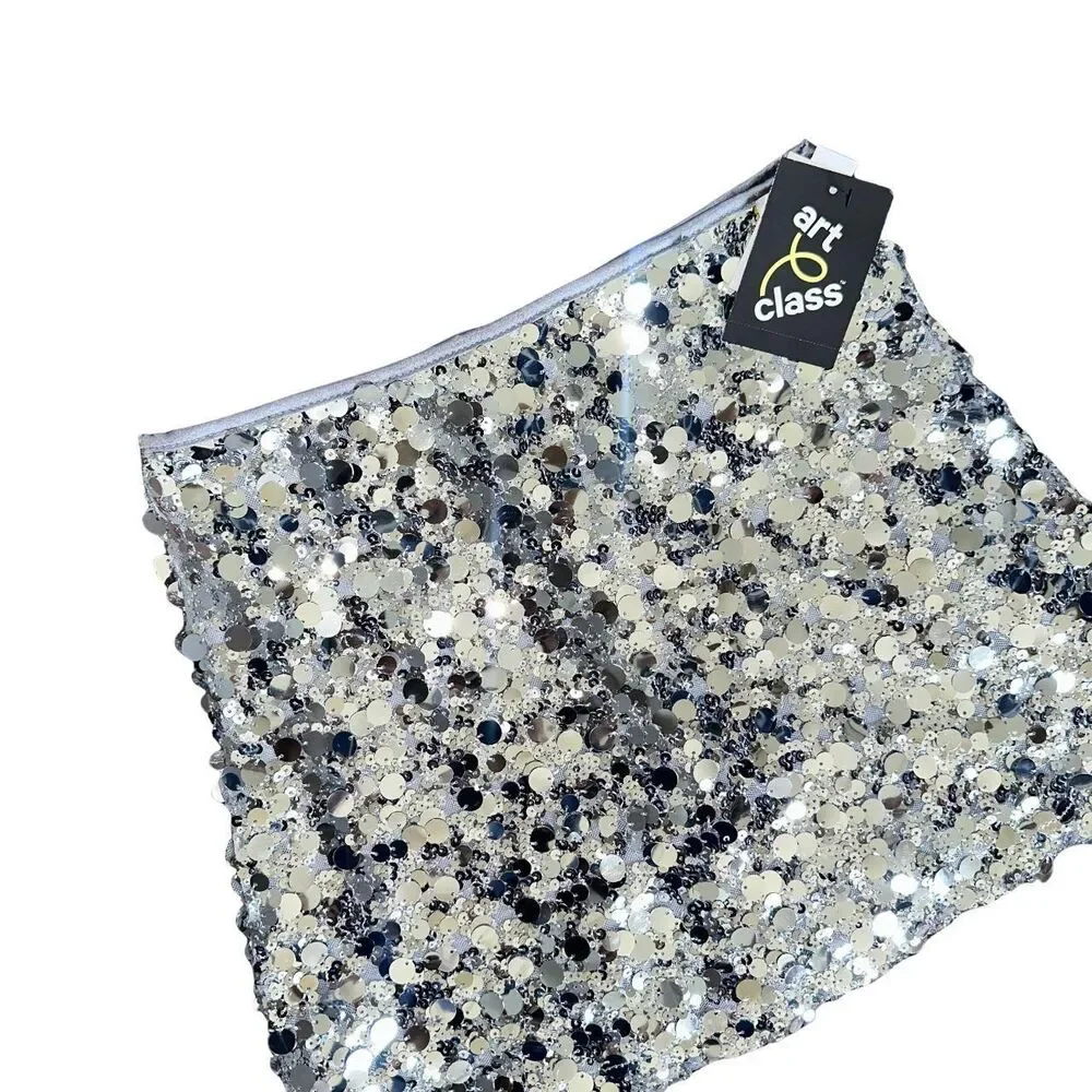 Art Class Silver Sequin Mini Skirt Girls XL 14 Holiday School Party Sparkly - Picture 2 of 8
